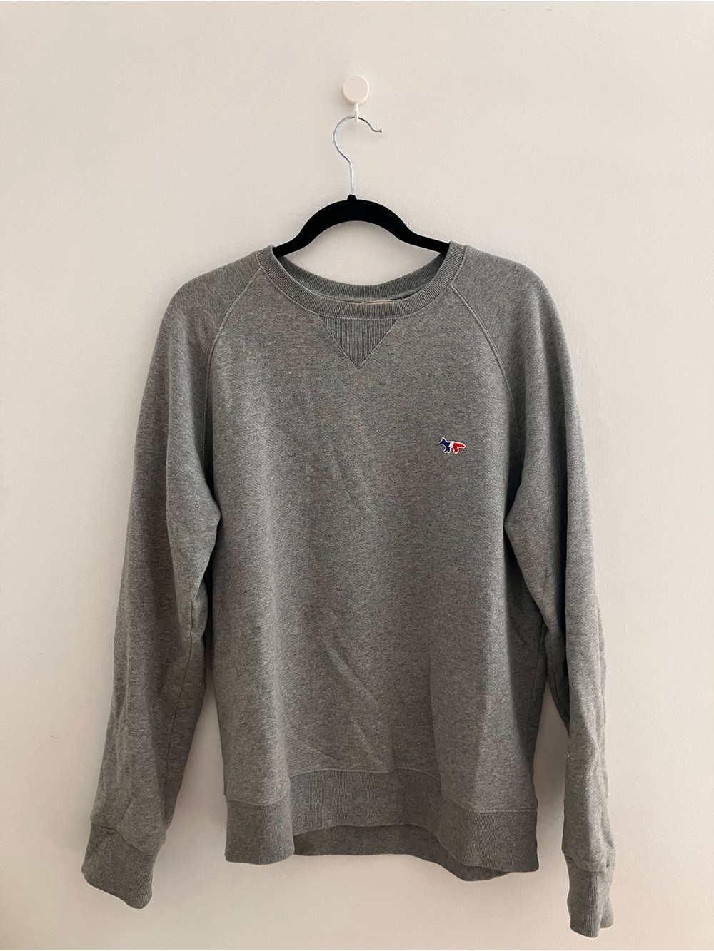 MAISON KITSUNE Heather Gray Crewneck Sweatshirt with Fox Patch